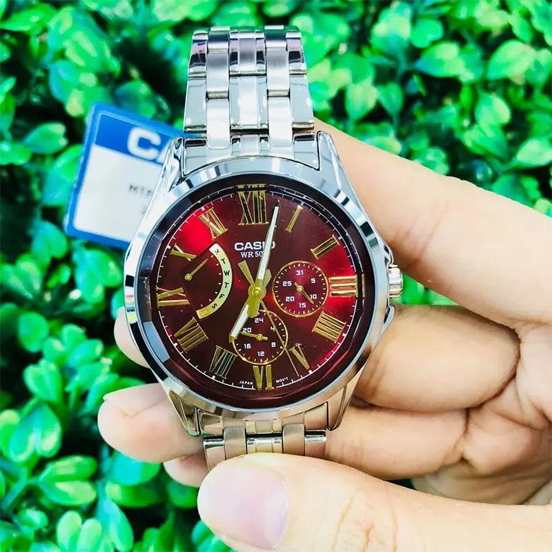 Casio Enticer Maroon Dial Chronograph Men's Watch- MTP-E311DY-4AV